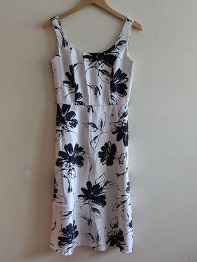 Coldwater Creek White Midi Dress with Black Floral Print